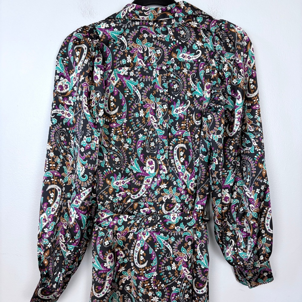 Ann Taylor Floral Belted Shirtdress Button Front Long Sleeve Midi Black Size 2 - Picture 11 of 15
